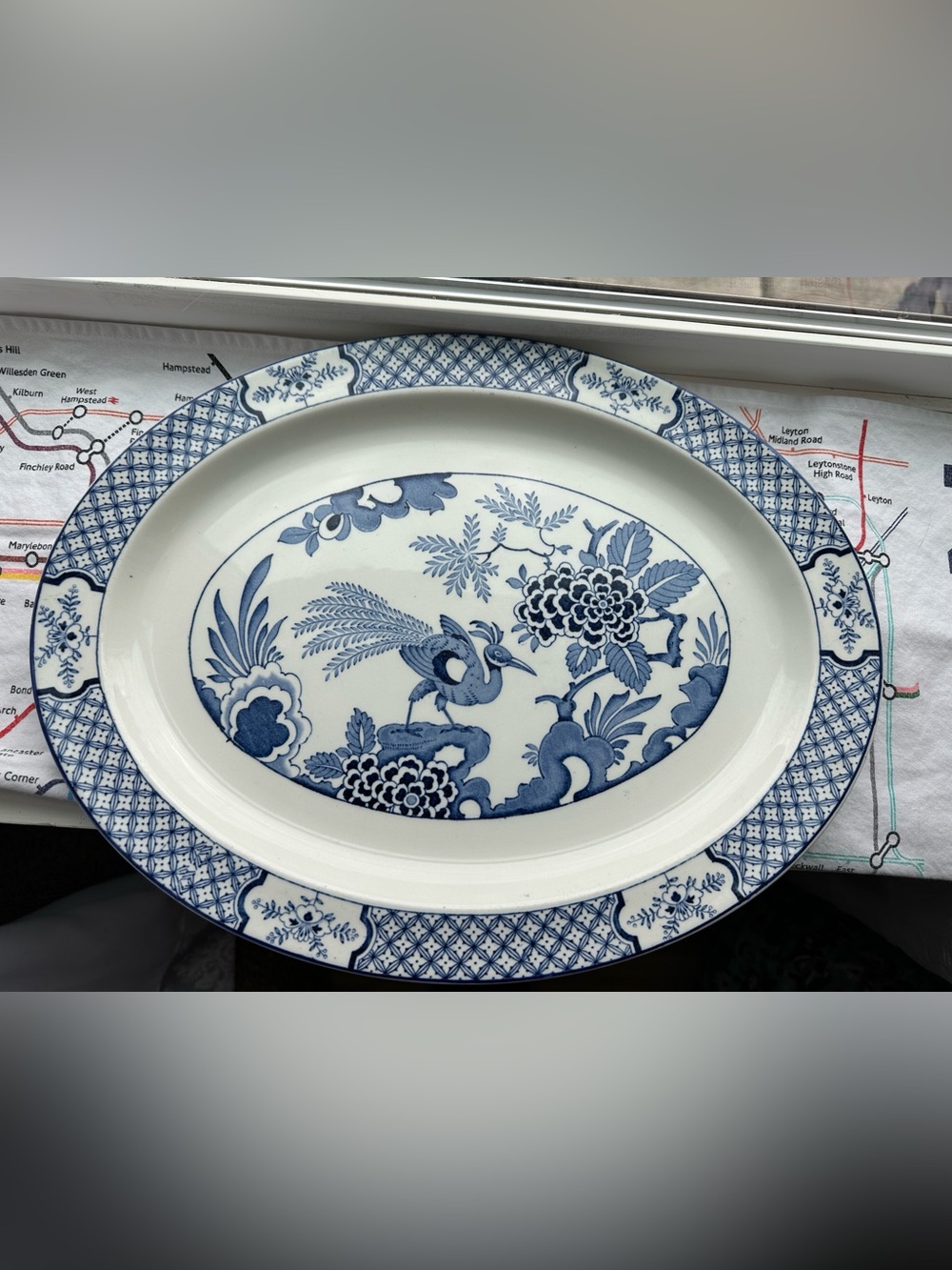 Antique Wood & Sons Yuan Oval Serving Platter 14.5” x 11” Blue White 1916